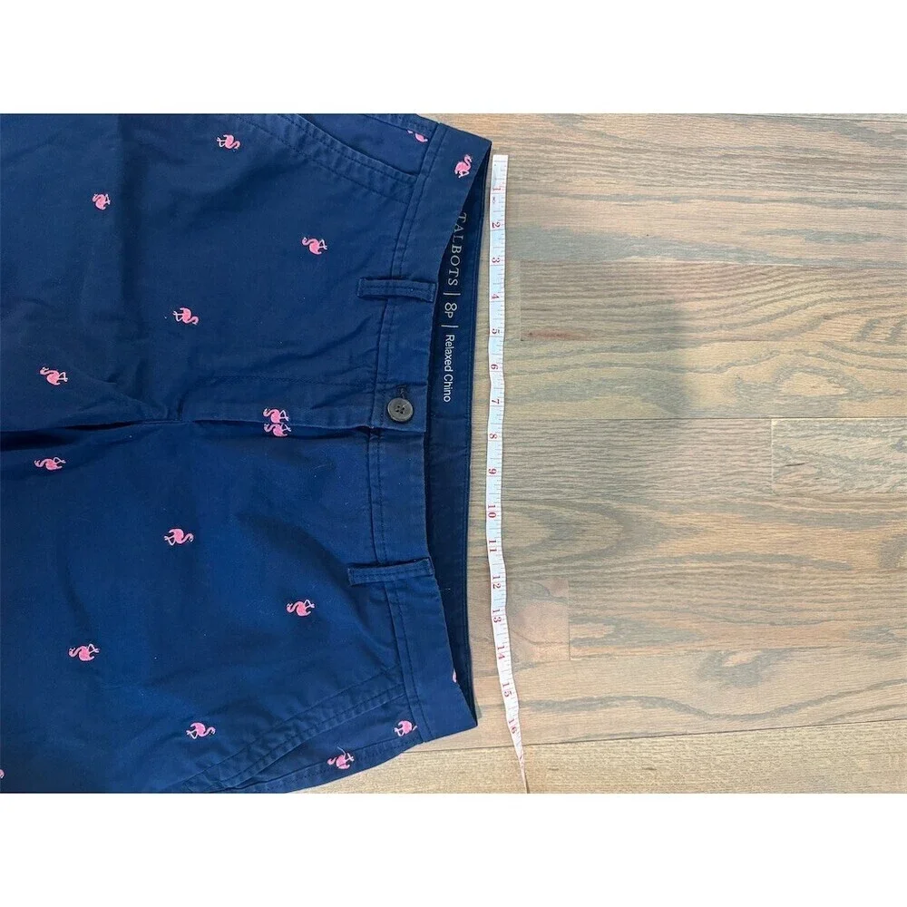 Talbots Relaxed Chino Pants Womens 8P Navy Flamingo Embroidered Crop - Picture 6 of 8